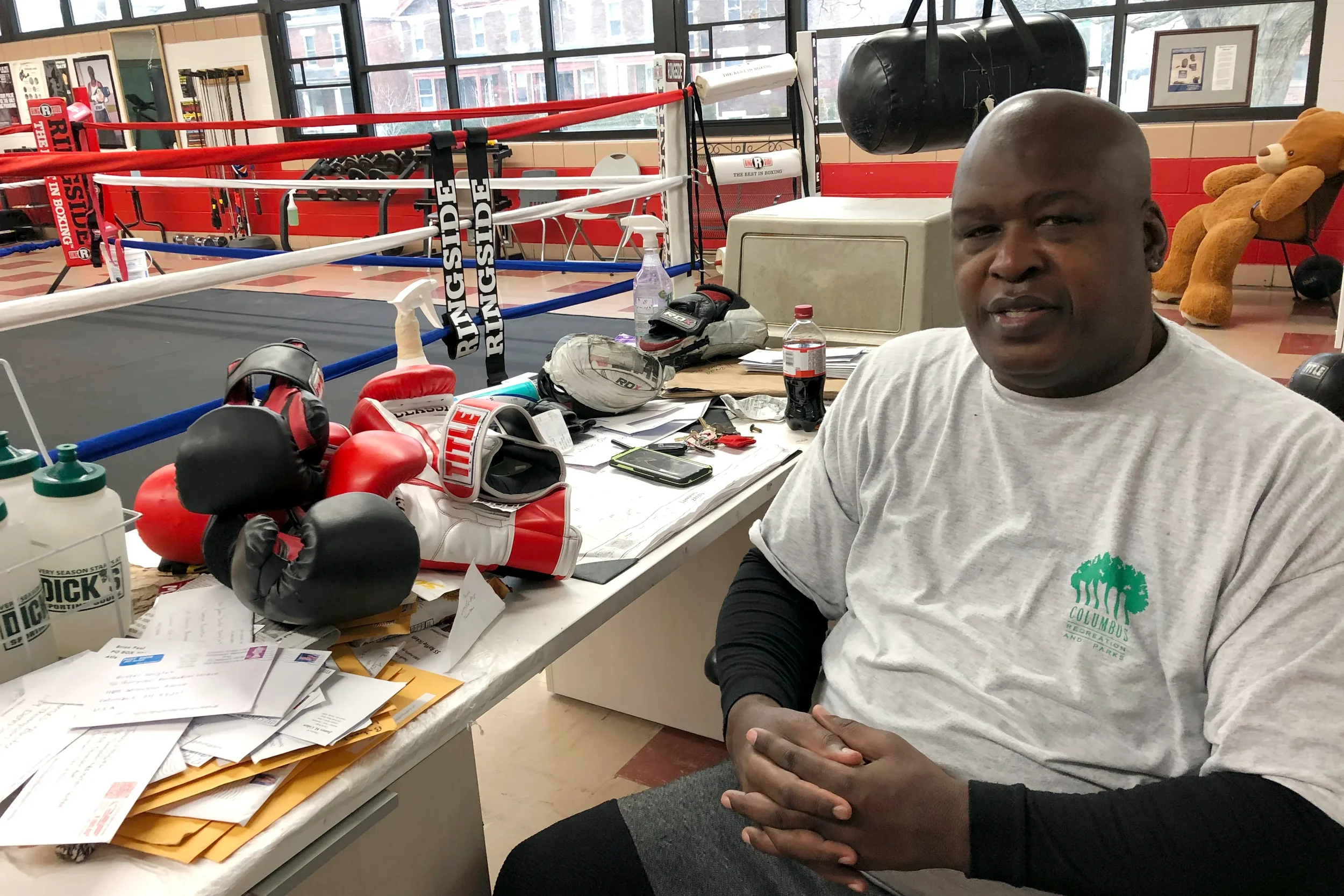 Retired Buster Douglas in his public boxing gym