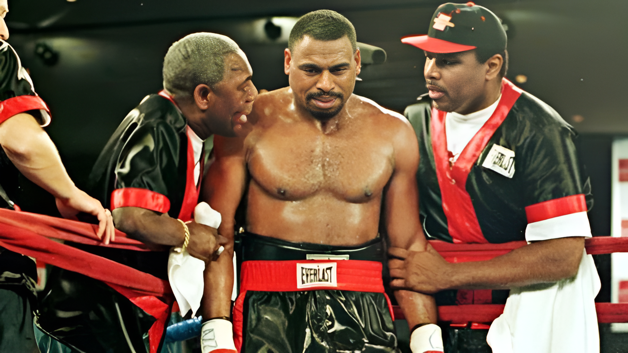 Oliver McCall breaks down in the ring after losing his second fight against Lennox Lewis