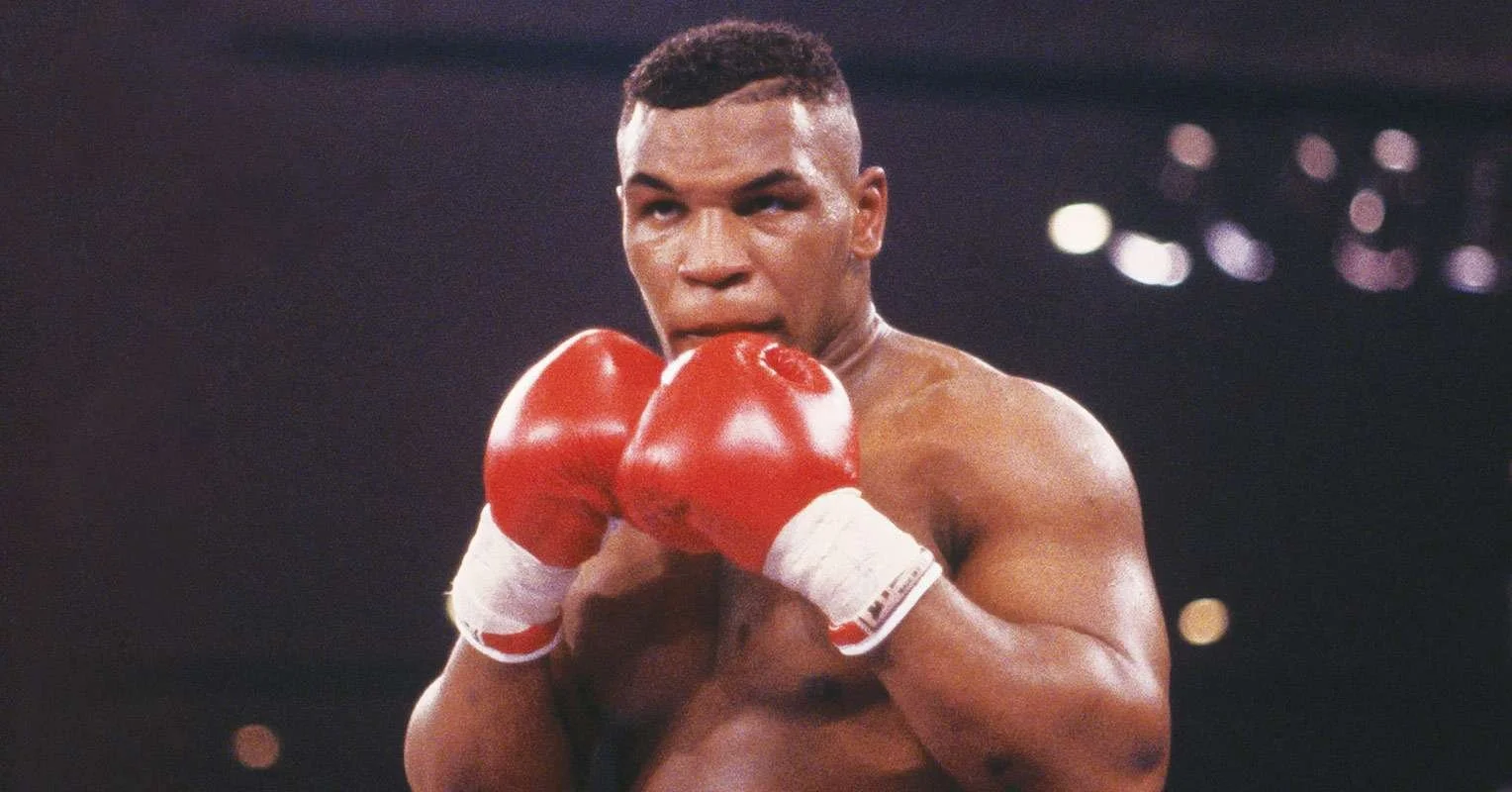 Mike Tyson in trademark 'peek a boo' stance