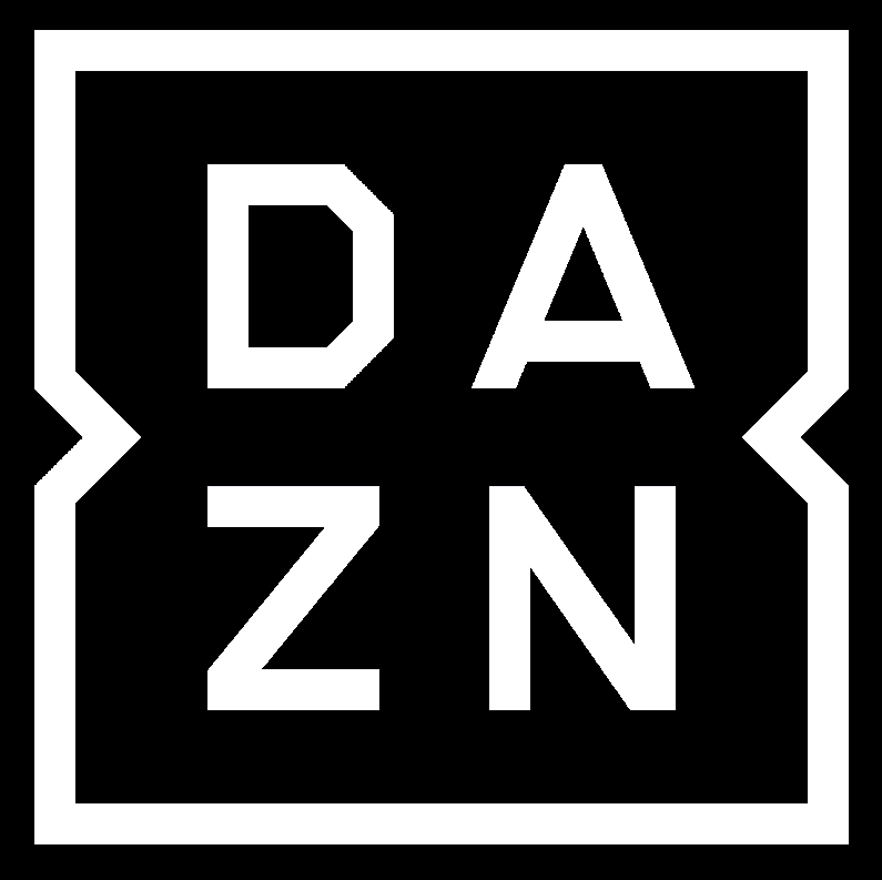 Black and white logo with the text 'DAZN' in a bold, geometric font inside a square, with a stylized bracket on the left and right sides.