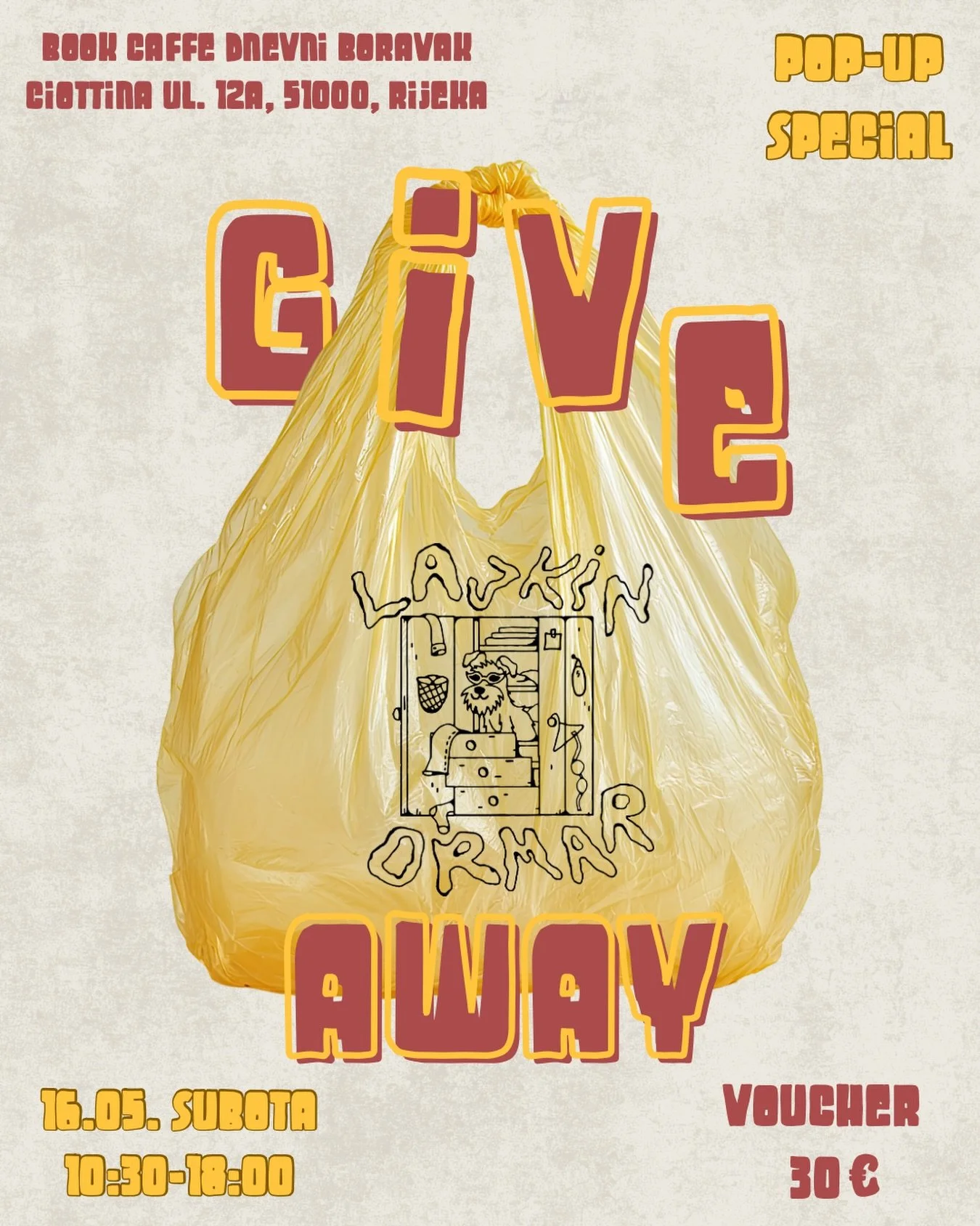 💛Giveaway na Pop up-u 16.5.💛

Kako bi dodatno zacinila ovaj pop up odlucila sam napraviti jedan giveaway za sve koji budu izasli s vrecicama od Lajkinog ormara🤭

Mogu sudjelovati svi koji dodu taj dan i ostave pola place🫣, tako vas je dosta napis