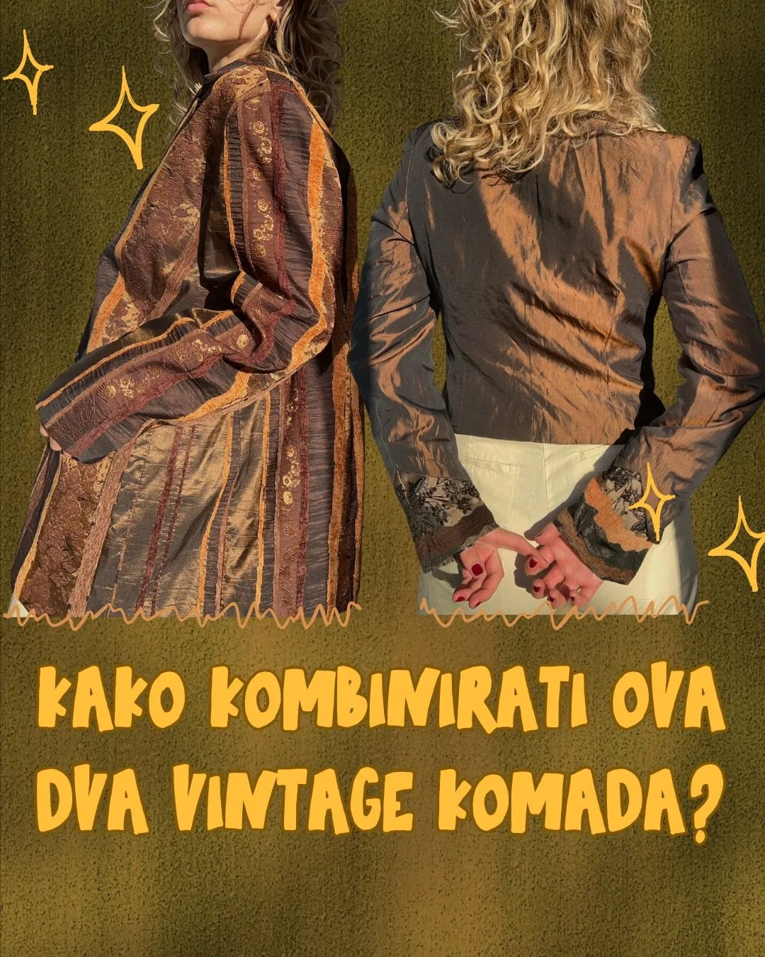 Curke, složila sam vam malo inspiracije kako kombinirati recimo ova dva sakoa koja su ba&scaron; unikatna i pomislite da možda traže &ldquo;posebnu&rdquo; prigodu ili &ldquo;di da ja to nosim?&rdquo;
Može biti malo mistični vibe,boho, artsy ili za ma