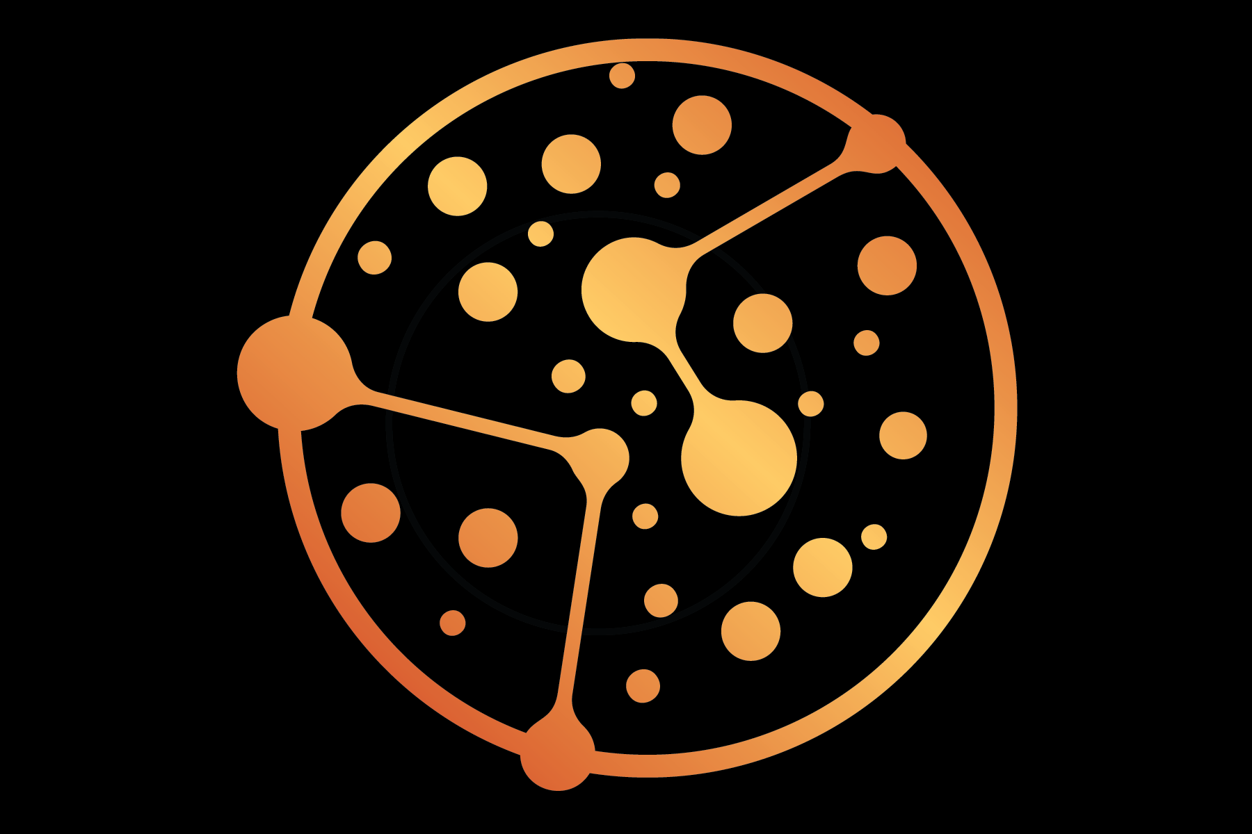 Stylized digital illustration of a clock face with a black background, gradient orange and yellow colors, with time showing approximately 2:08.