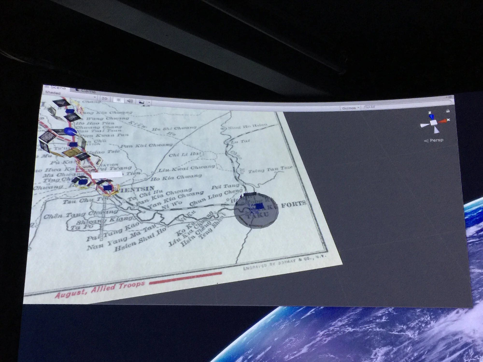 Users travel along the army's path, following a number of maps, including military and news illustrations, and embed in visual sources at key locations. 