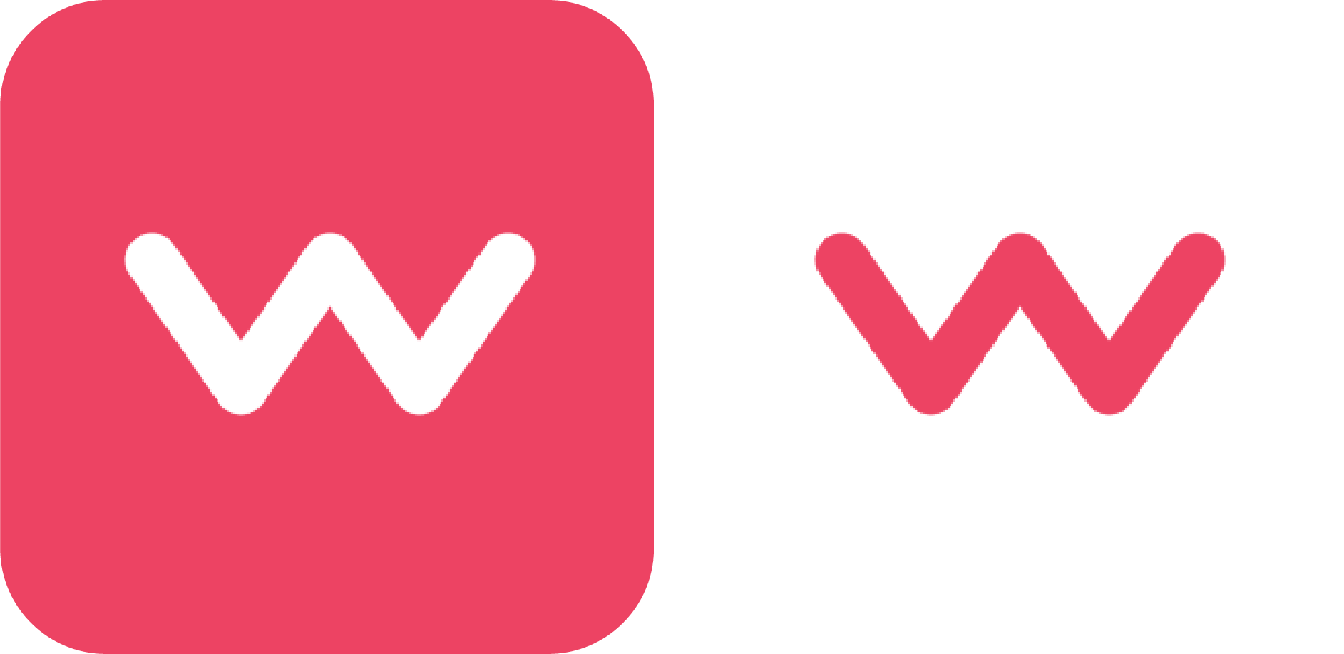 Deux icônes avec la lettre W, l'une blanche sur un fond rose et l'autre rose sur un fond blanc.