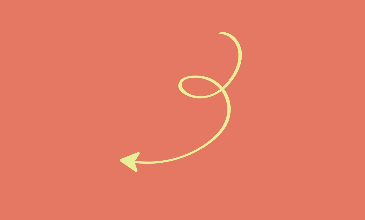 Yellow arrow with a loop on a coral background.