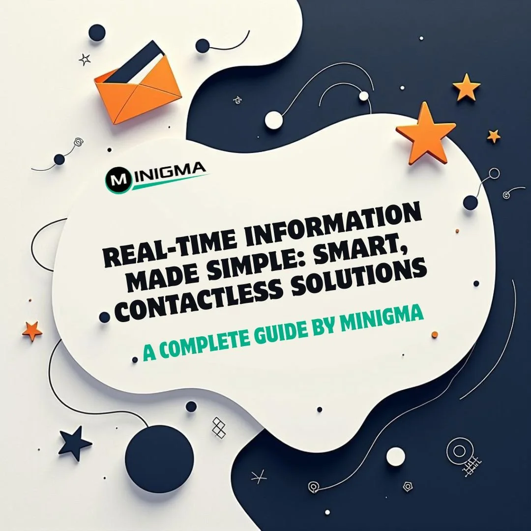 Minigma guide cover featuring the title ‘Real‑Time Information Made Simple: Smart, Contactless Solutions’ displayed within a modern abstract design.