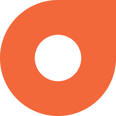 Abstract logo design with an orange shape and a white circle in the center.