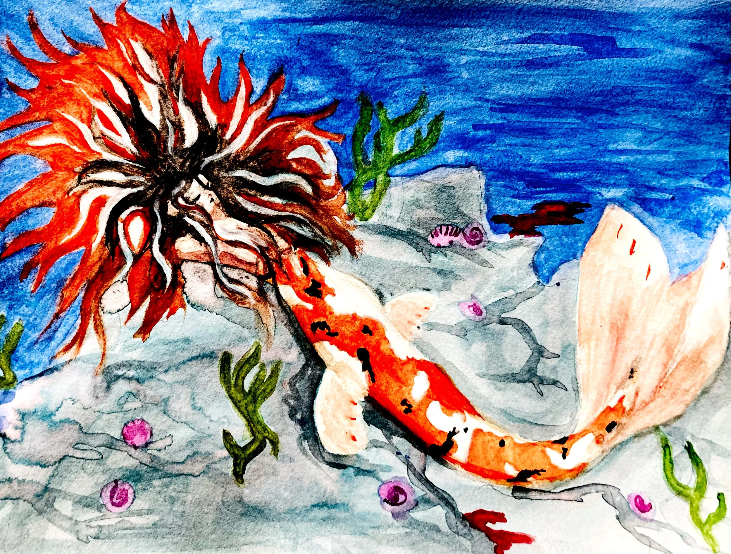 Koi Mermaid: Watercolors, 8" x 11"