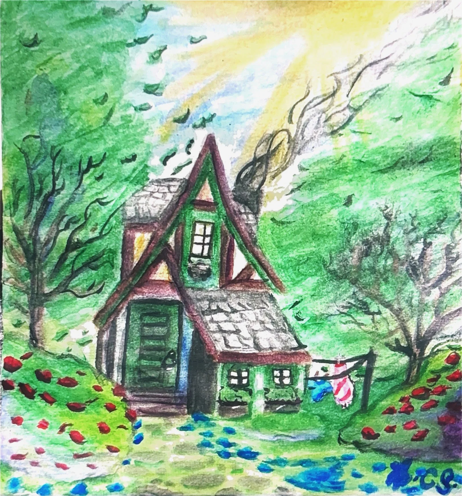 Cozy Cottage: Watercolors, 5.5" x 5.5"
