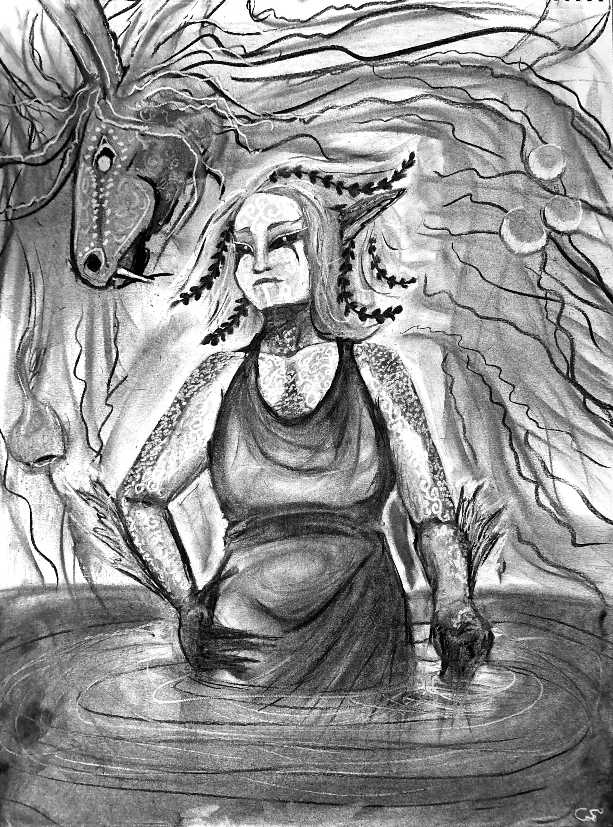 Kelpie Creature Study: Compressed Vine Charcoal on Paper. 22" x 30"