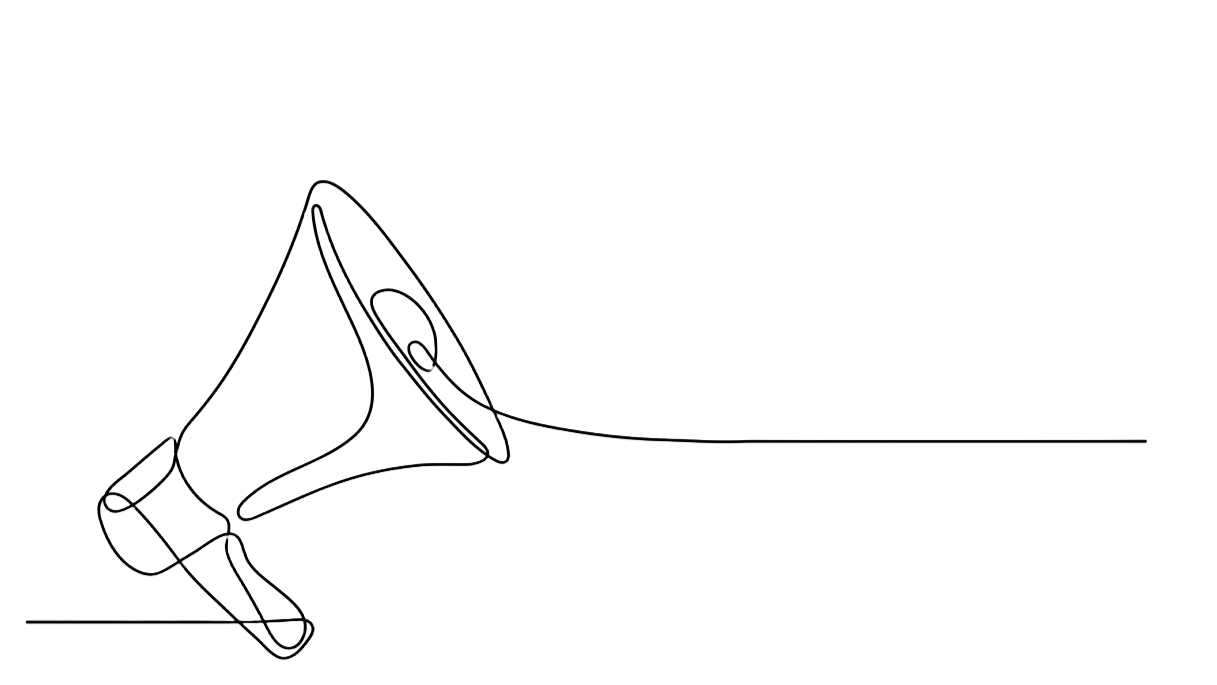 Line drawing of a megaphone on a black background