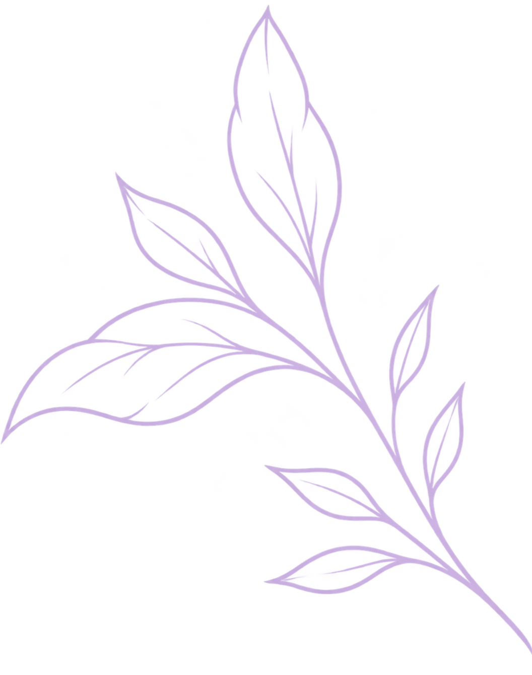 floral design with outlined leaves and a stem on a black background.
