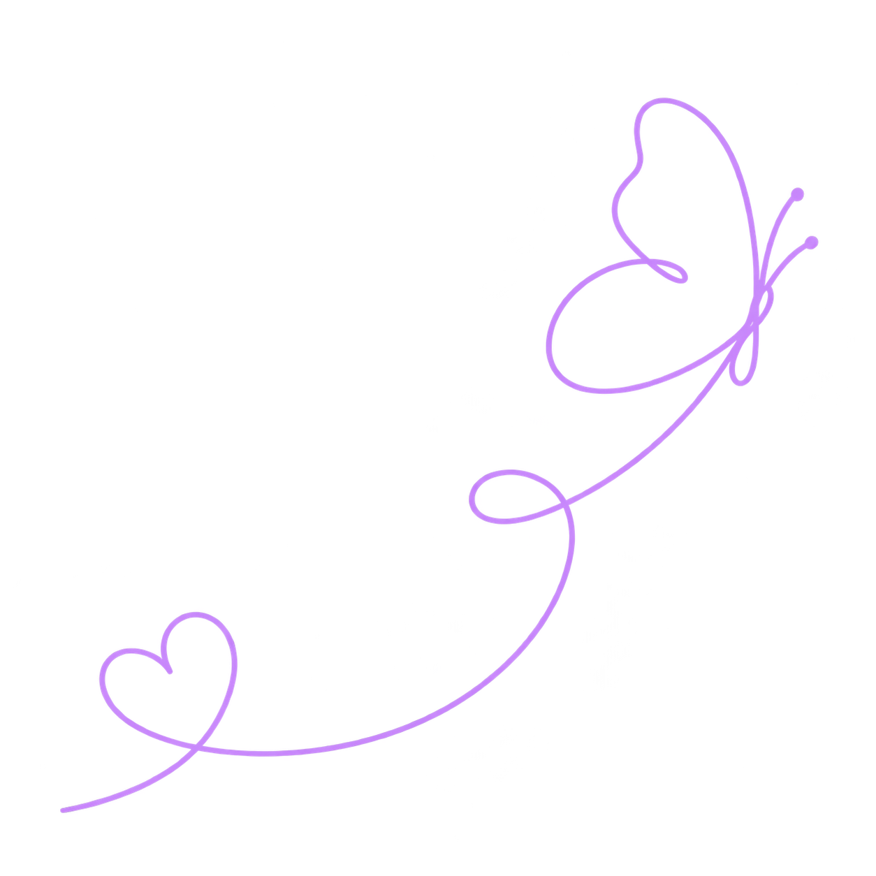 A neon purple butterfly with a trail that ends in a heart shape.