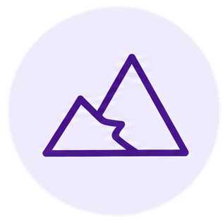 Simplified line drawing of two mountains, with a small tree at the base of the left mountain.