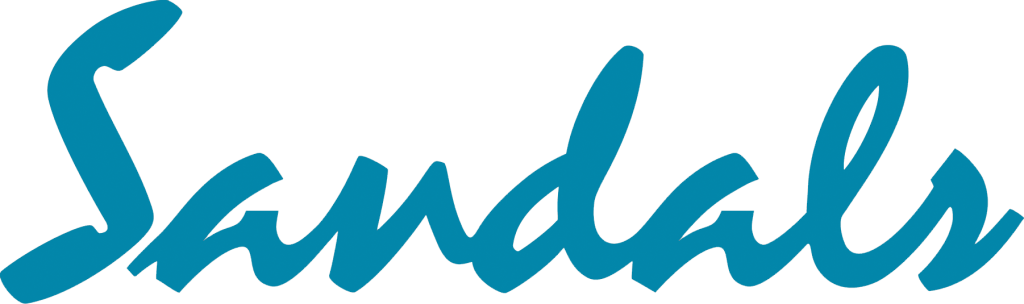 Blue cursive text spelling "Sandals" on a transparent background.