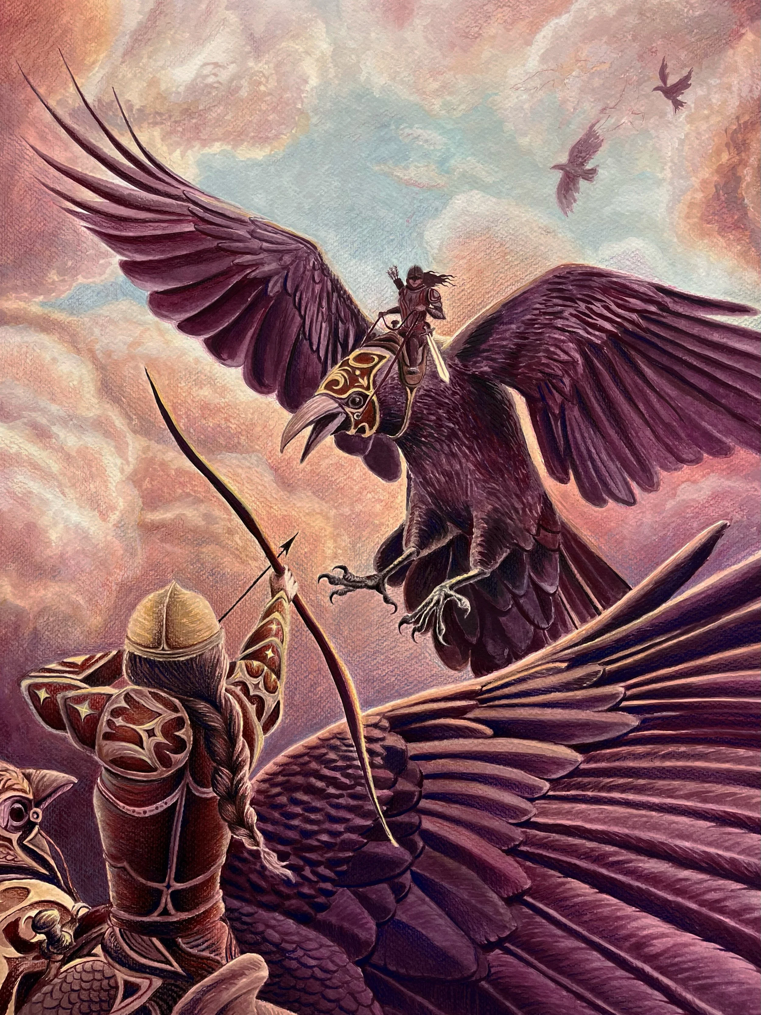 They Fly at Dusk, 16x22, gouache on paper