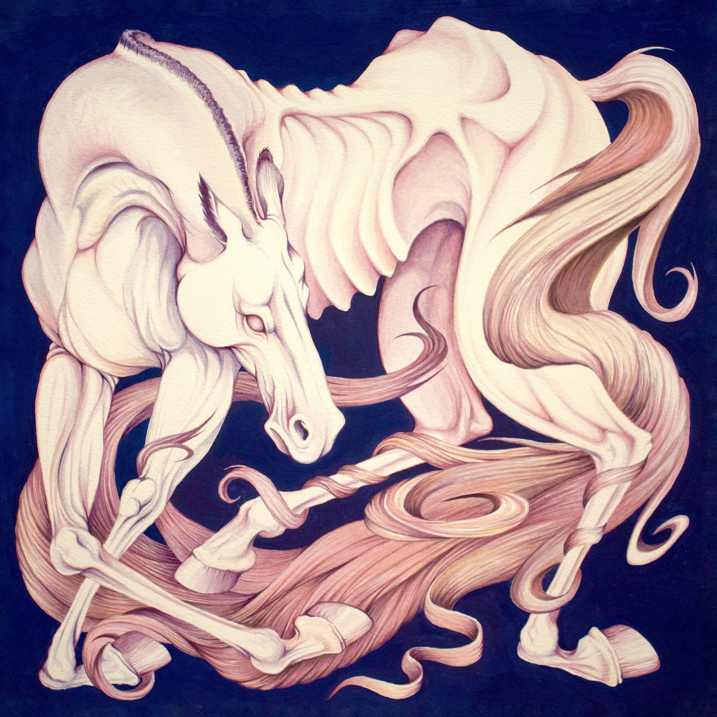 All Caught Up, 14x14 gouache on paper