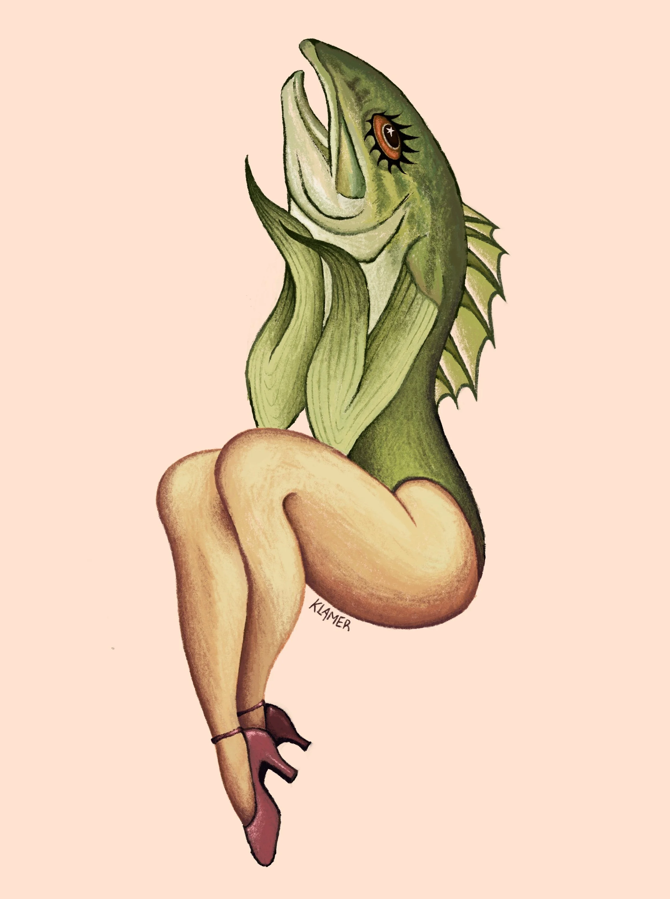 Bass Pinup, 8x10, Procreate