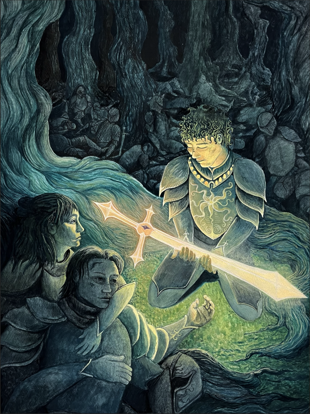 A Brother's Burden, 16x22, gouache on paper