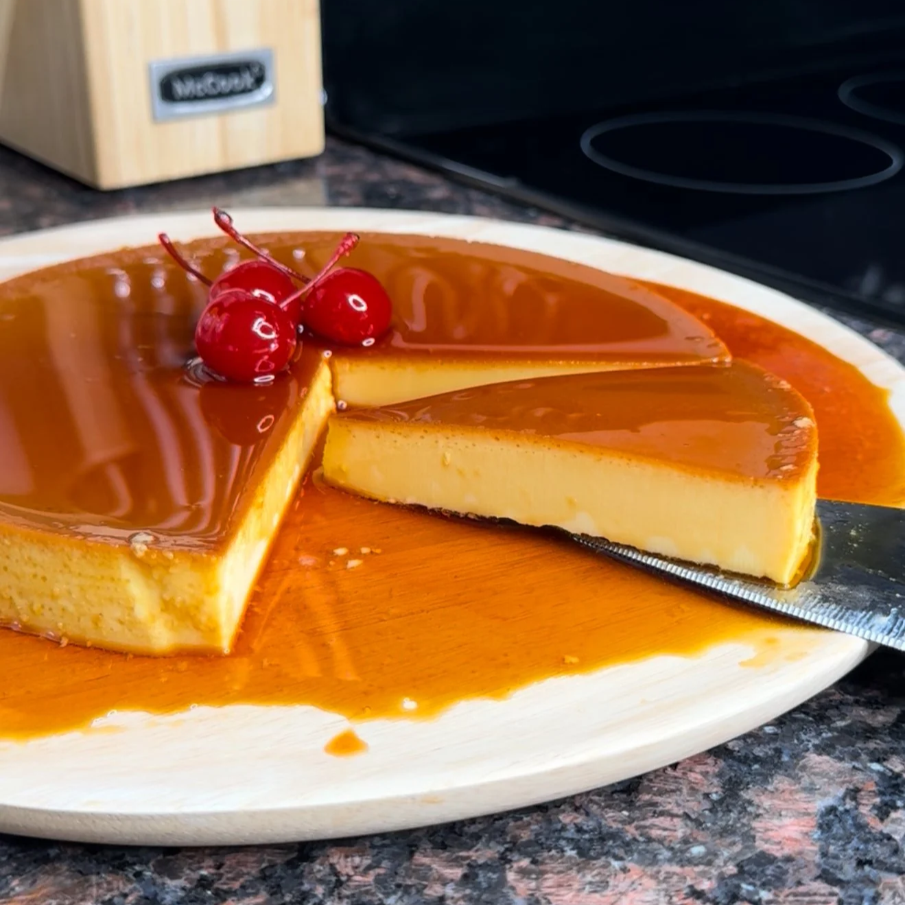 classic flan cherries on top