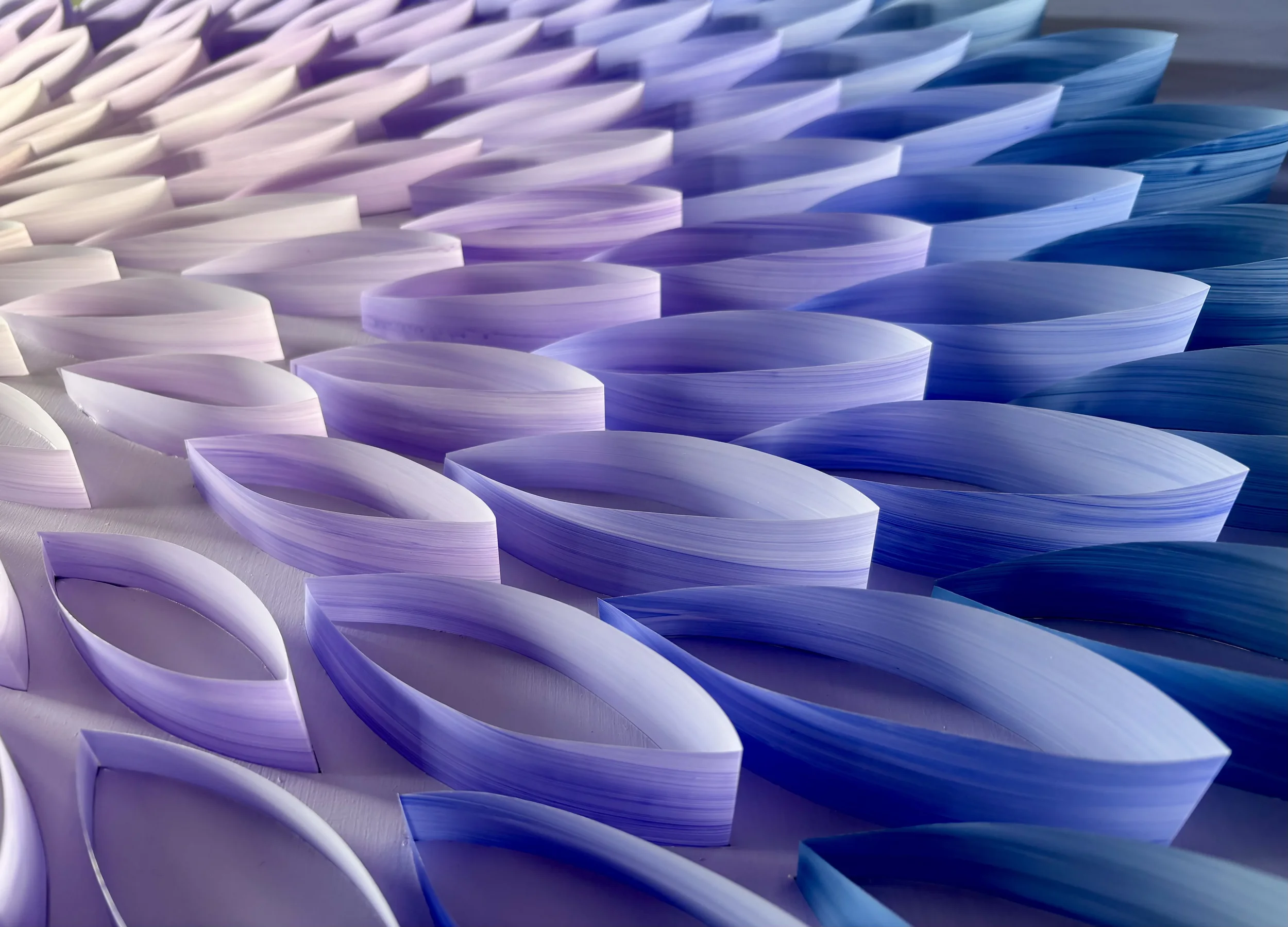 Imagination in Bloom Detail (Google Store, San Diego), 2026
Oil and painted mylar on foam board, 28 x 84-3/4 x 3 inches