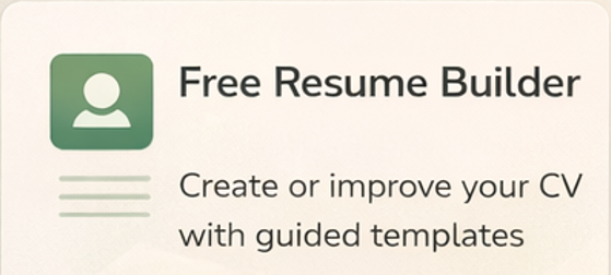 Google Resume Builder icon with text 'Free Resume Builder' and description 'Create or improve your CV with guided templates'.
