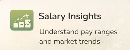 Salary Insights icon with graphs and text about understanding pay ranges and market trends