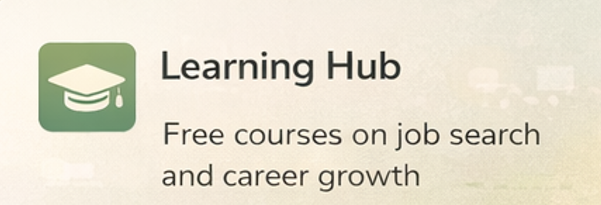 Screenshot of Learning Hub app with a graduation cap icon, advertising free courses on job search and career growth.