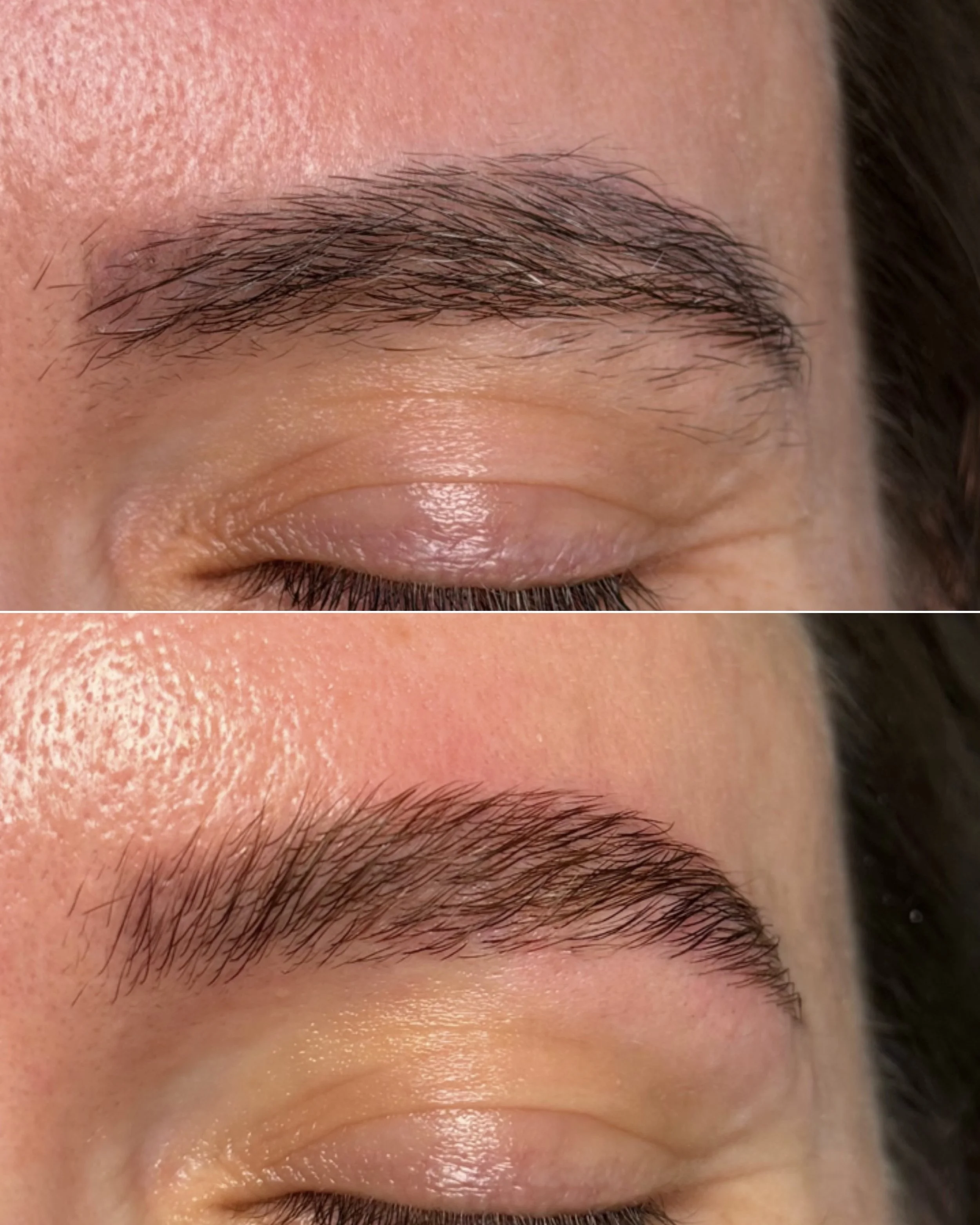 Close-up of person's closed eye, showing eyebrow, eyelashes, and eyelid.