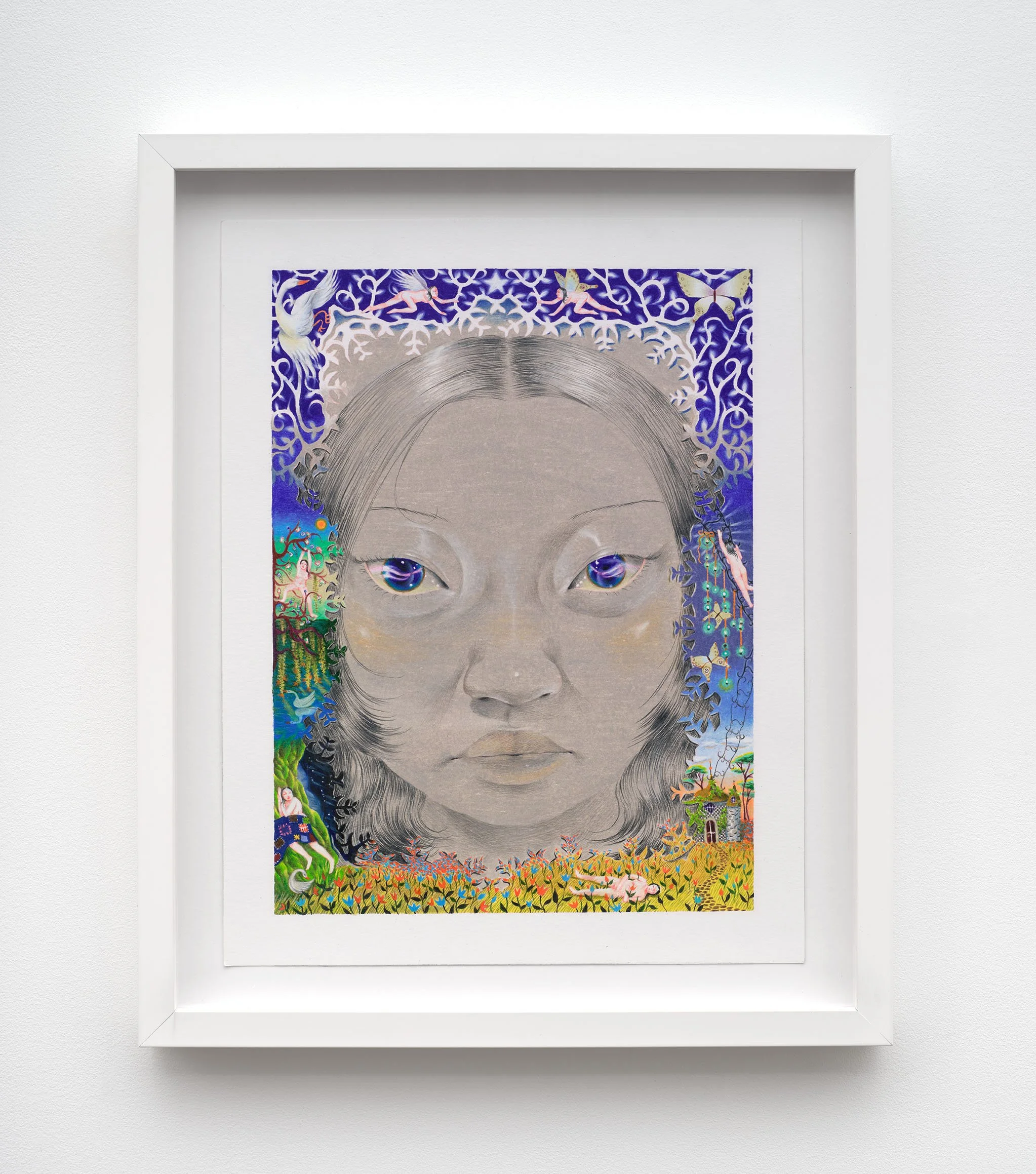 'The Swan and the Moth'
Colored pencil on paper, 14 x 11 inches, 2023.