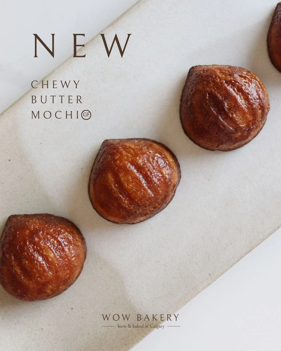 WOW Bakery Chewy Butter Mochi, a new gluten-free dessert in Calgary with a crisp golden exterior and chewy centre