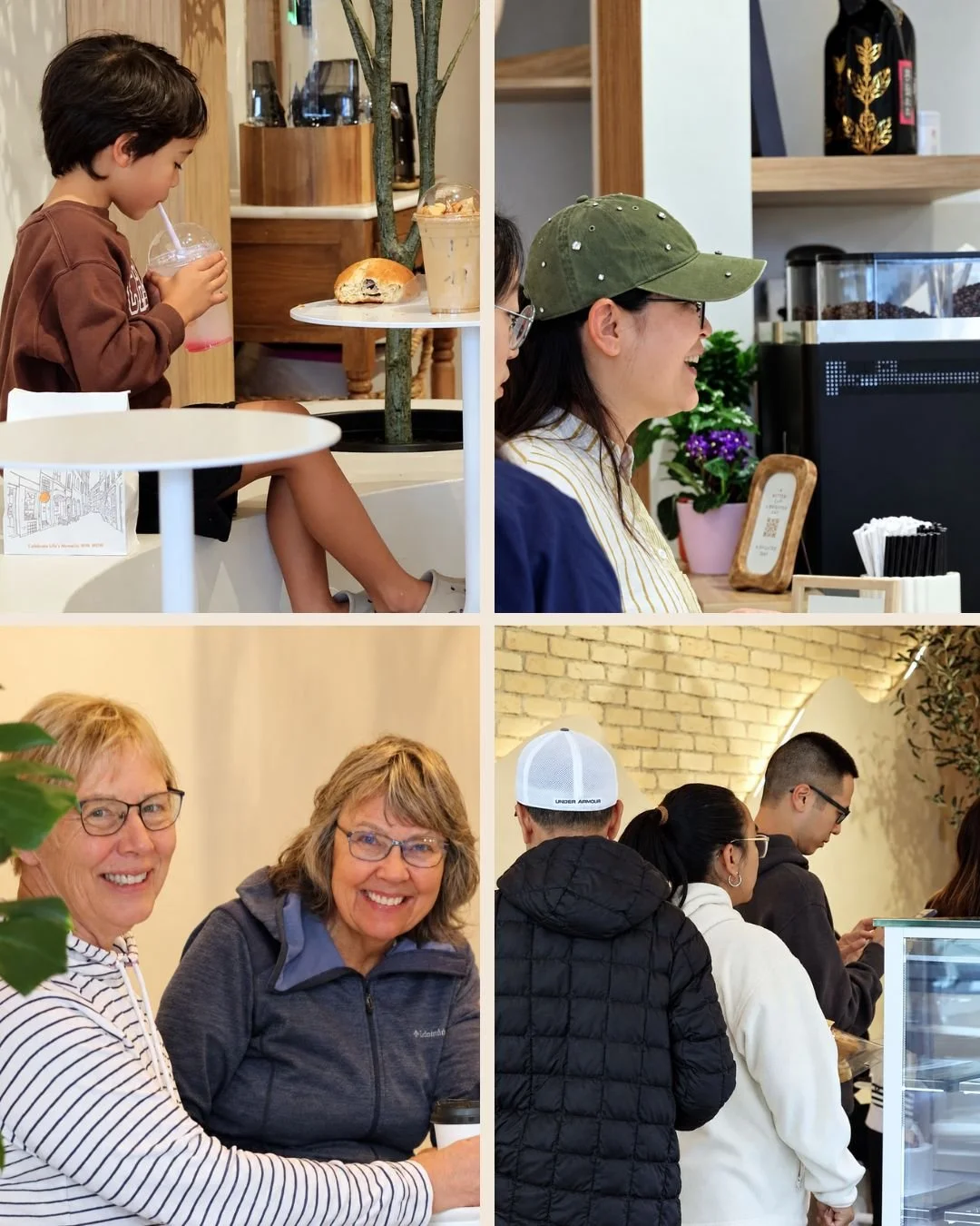 Customers enjoying drinks, baked goods, and time together at WOW Bakery West Springs’ grand opening in Calgary.