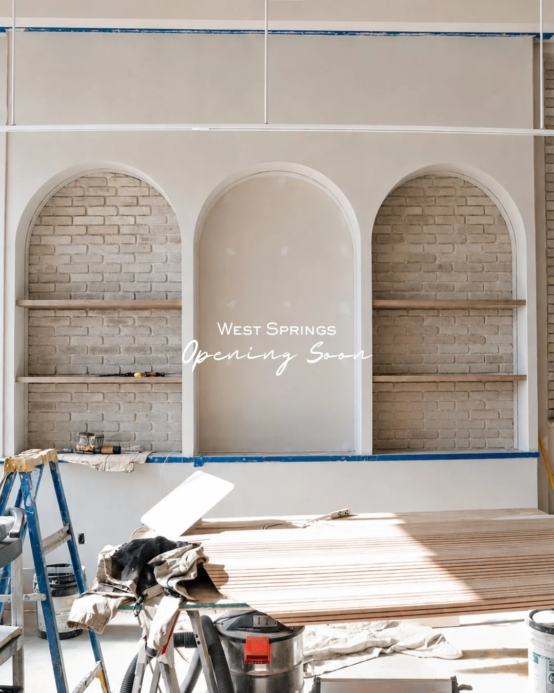 Custom display shelves being built inside WOW Bakery & Cafe West Springs.