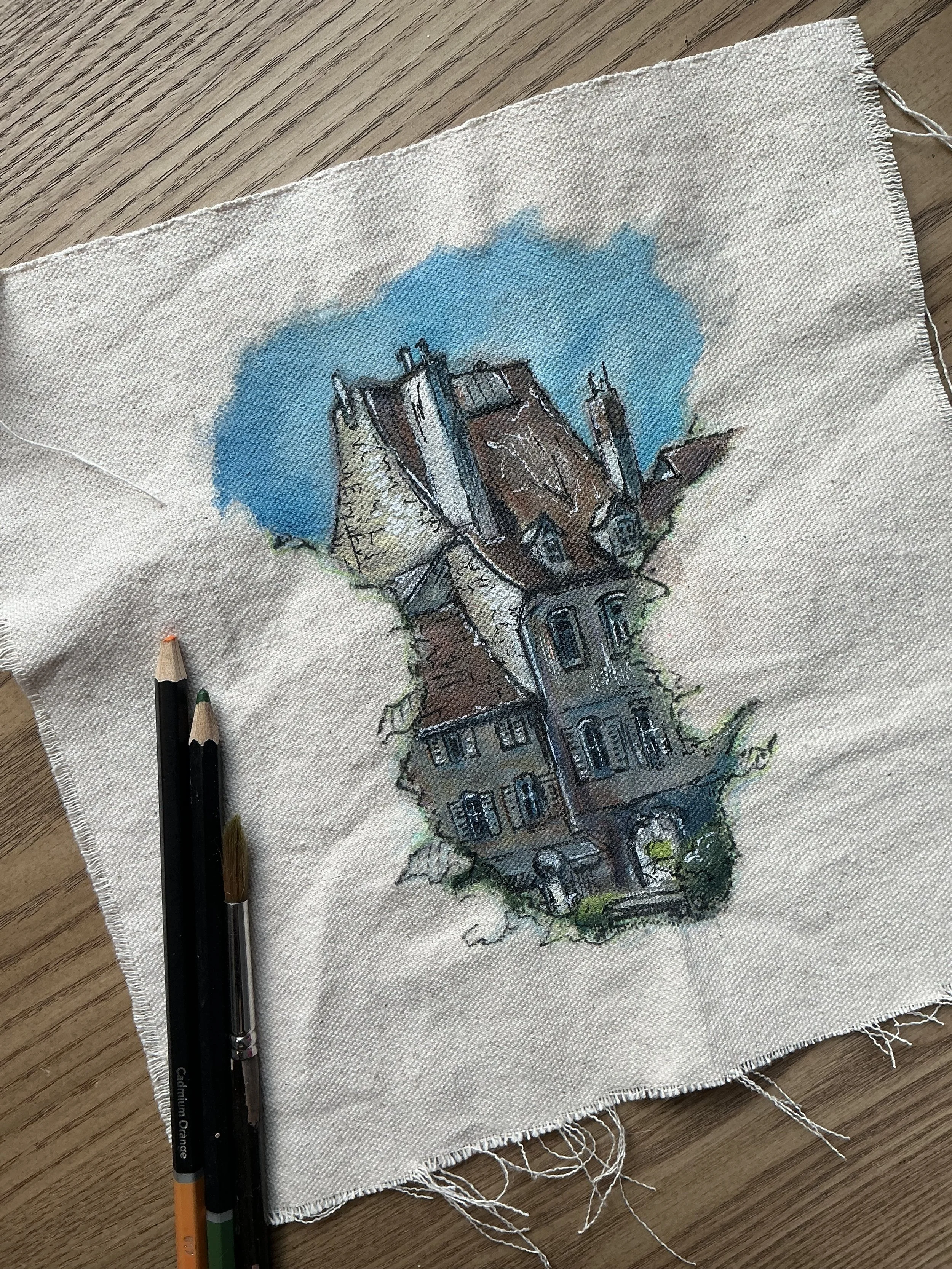 Étude. Acrylique, marqueur à l'huile et crayons de bois sur toile, 23,5 x 24 cm, 2025.