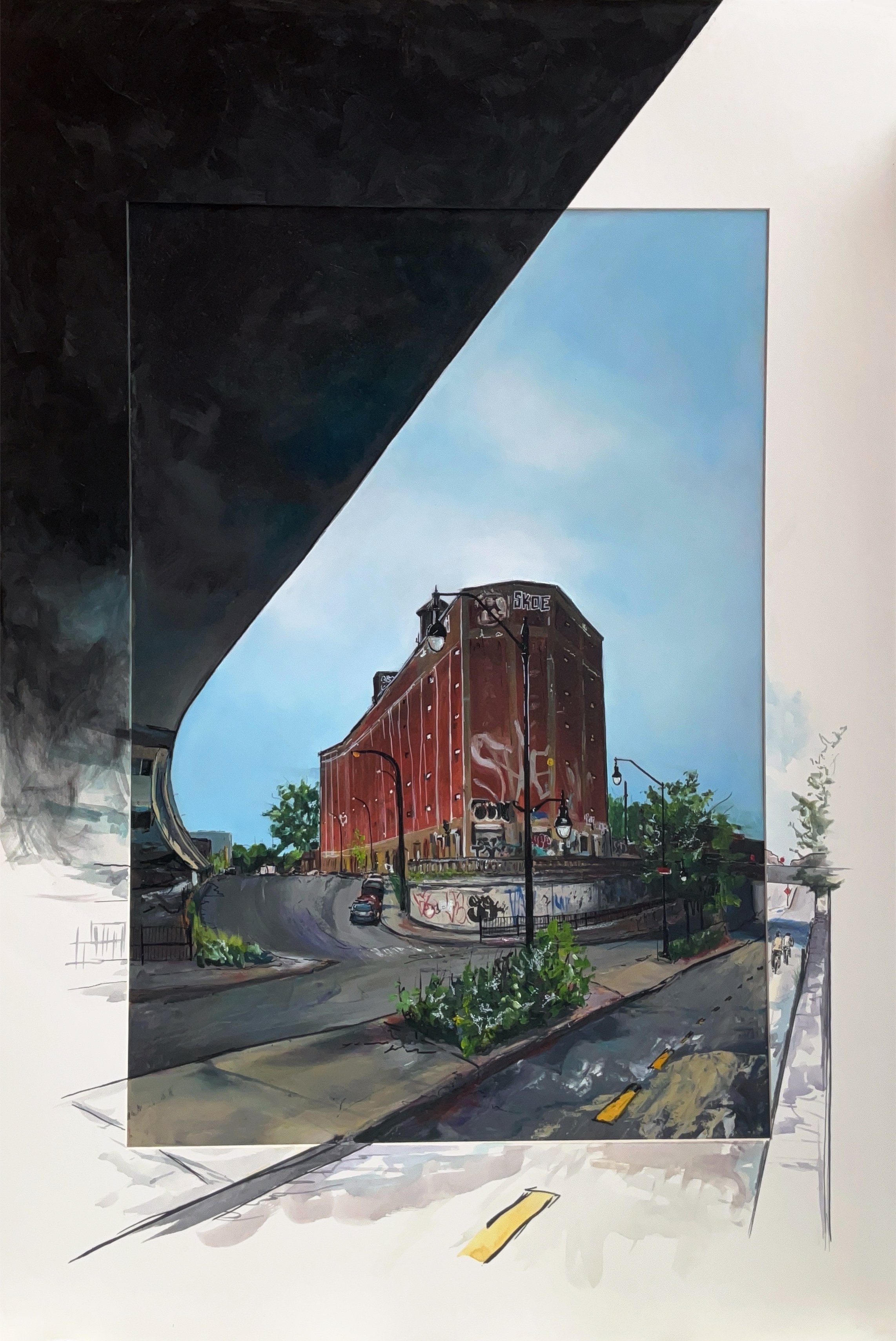 𝑳𝒆 𝒎𝒂𝒎𝒎𝒐𝒖𝒕𝒉 𝒅𝒖 𝑴𝒊𝒍𝒆-𝑬𝒏𝒅 (𝑬𝒏𝒕𝒓𝒆𝒑𝒐̂𝒕 𝑽𝒂𝒏 𝑯𝒐𝒓𝒏𝒆). Huile, acrylique et aquarelle sur mdf et papier, 71,1 x 101,6 cm, 2025. *DISPONIBLE*