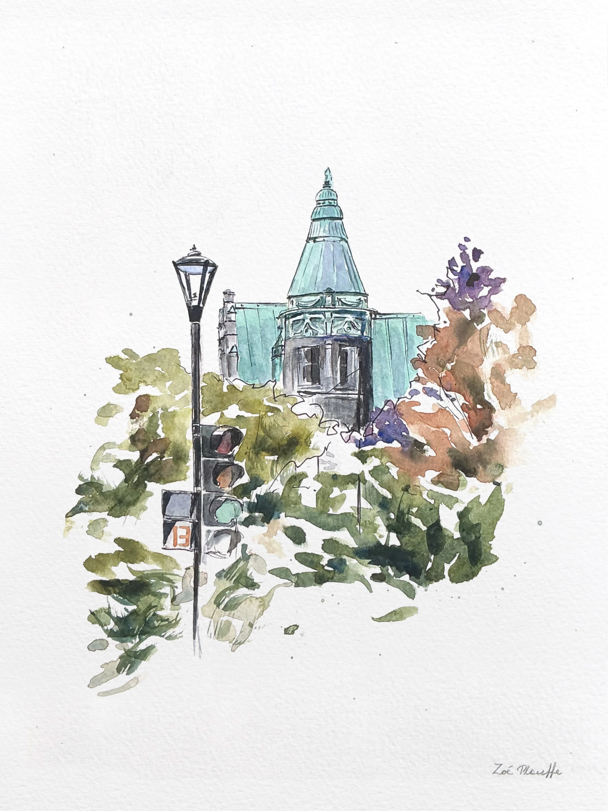 𝑳𝒂 𝒎𝒂𝒊𝒔𝒐𝒏 𝑨𝒓𝒕𝒉𝒖𝒓-𝑫𝒖𝒃𝒖𝒄, 𝒓𝒖𝒆 𝑺𝒉𝒆𝒓𝒃𝒓𝒐𝒐𝒌𝒆, 𝑴𝒐𝒏𝒕𝒓𝒆𝒂𝒍. Aquarelle sur papier Strathmore, 22,9 x 30,5 cm, 2025. *DISPONIBLE*