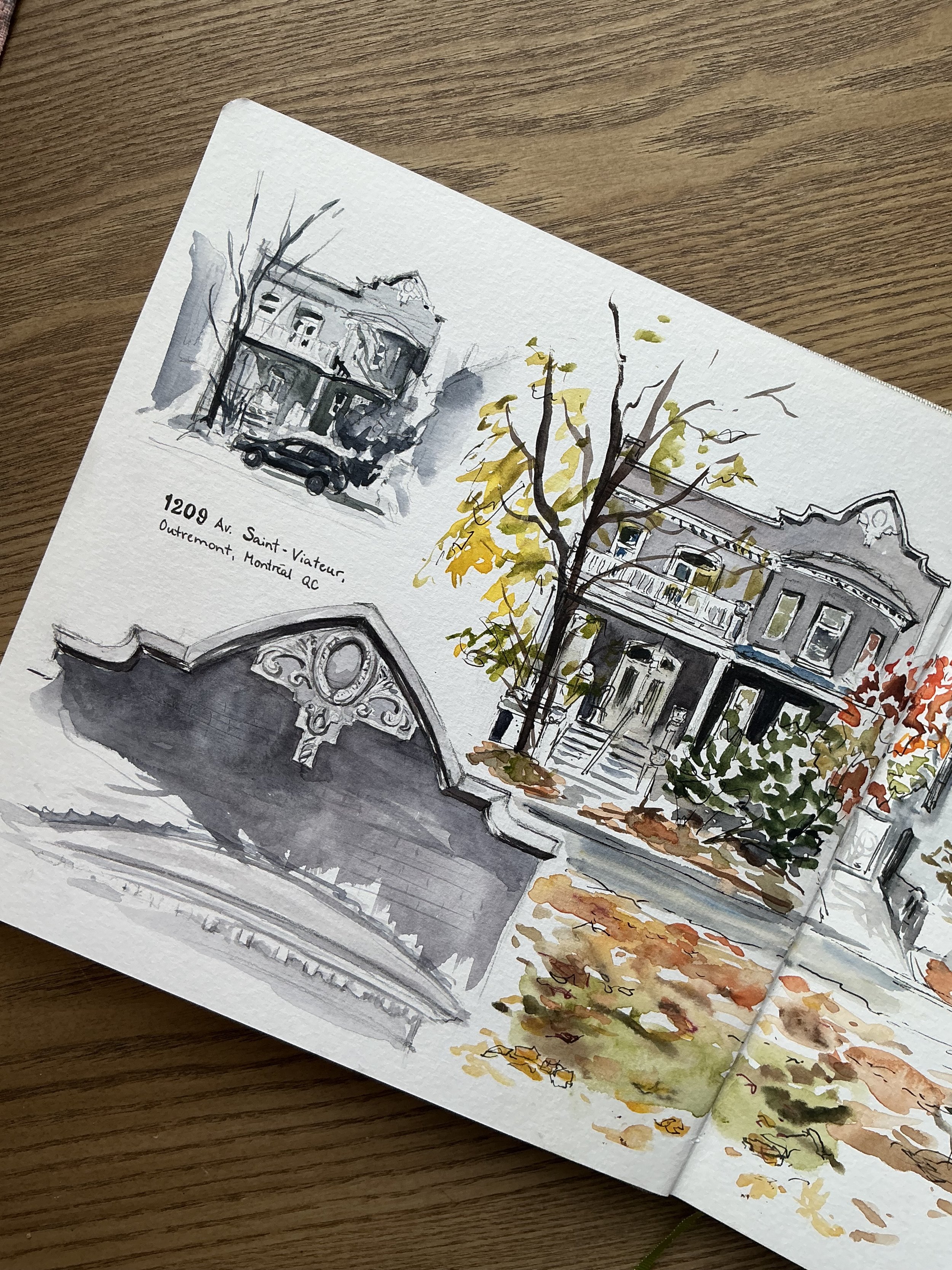 𝟏𝟐𝟎𝟗 𝑨𝒗. 𝑺𝒂𝒊𝒏𝒕-𝑽𝒊𝒂𝒕𝒆𝒖𝒓, 𝑶𝒖𝒕𝒓𝒆𝒎𝒐𝒏𝒕. Aquarelle sur papier cellulose, détail d'un carnet à croquis, 21 x 21 cm, 2025.