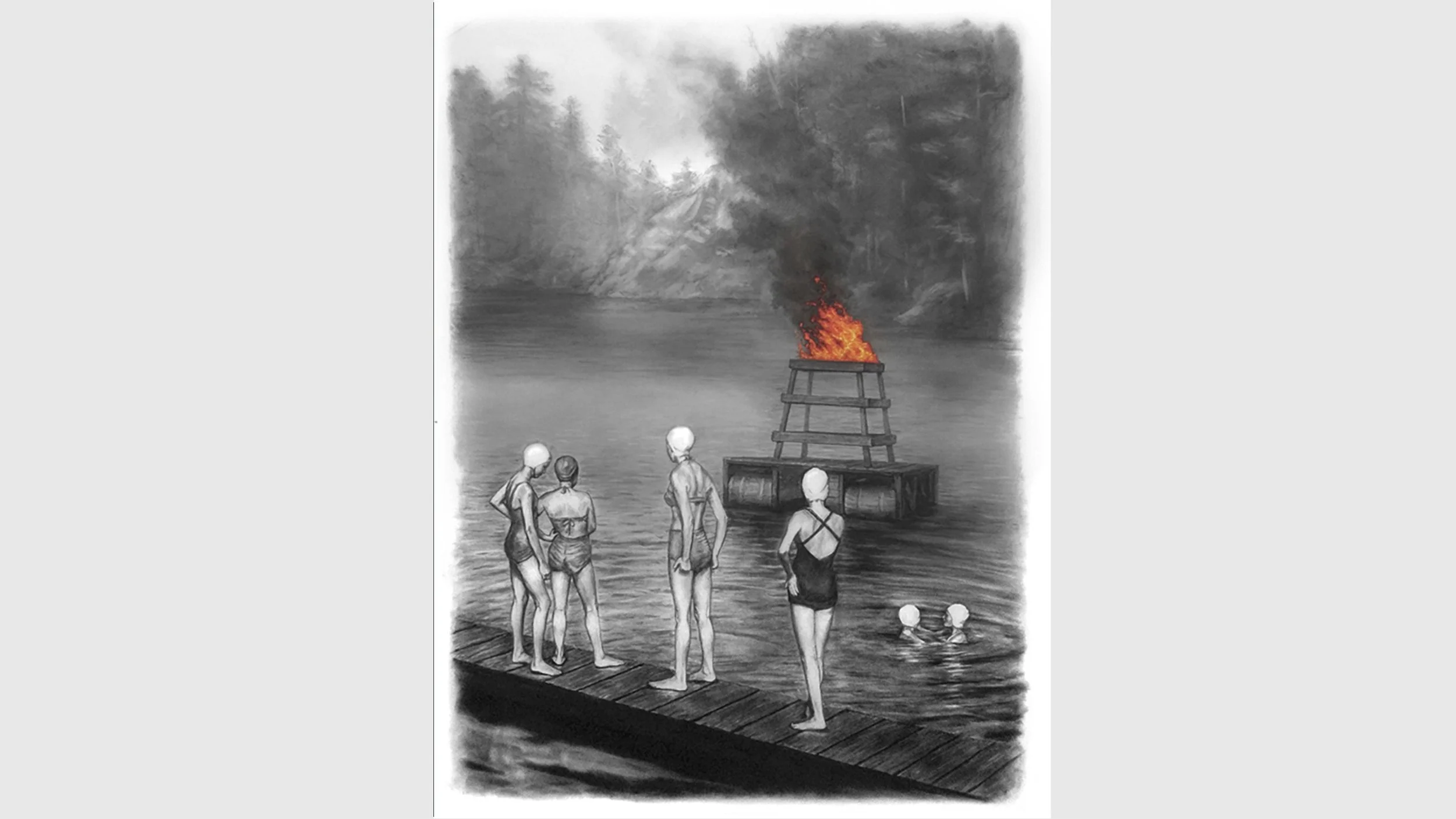 Aporia - charcoal & oil on frosted Mylar, 18 x 24 inches