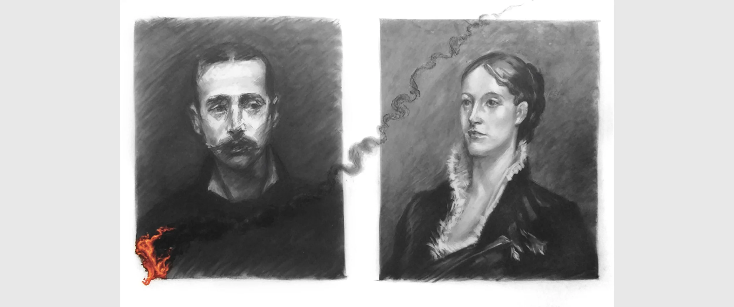 
Effigies (after Sargent) - charcoal and oil on frosted Mylar, 16.5 x 22.75 in.