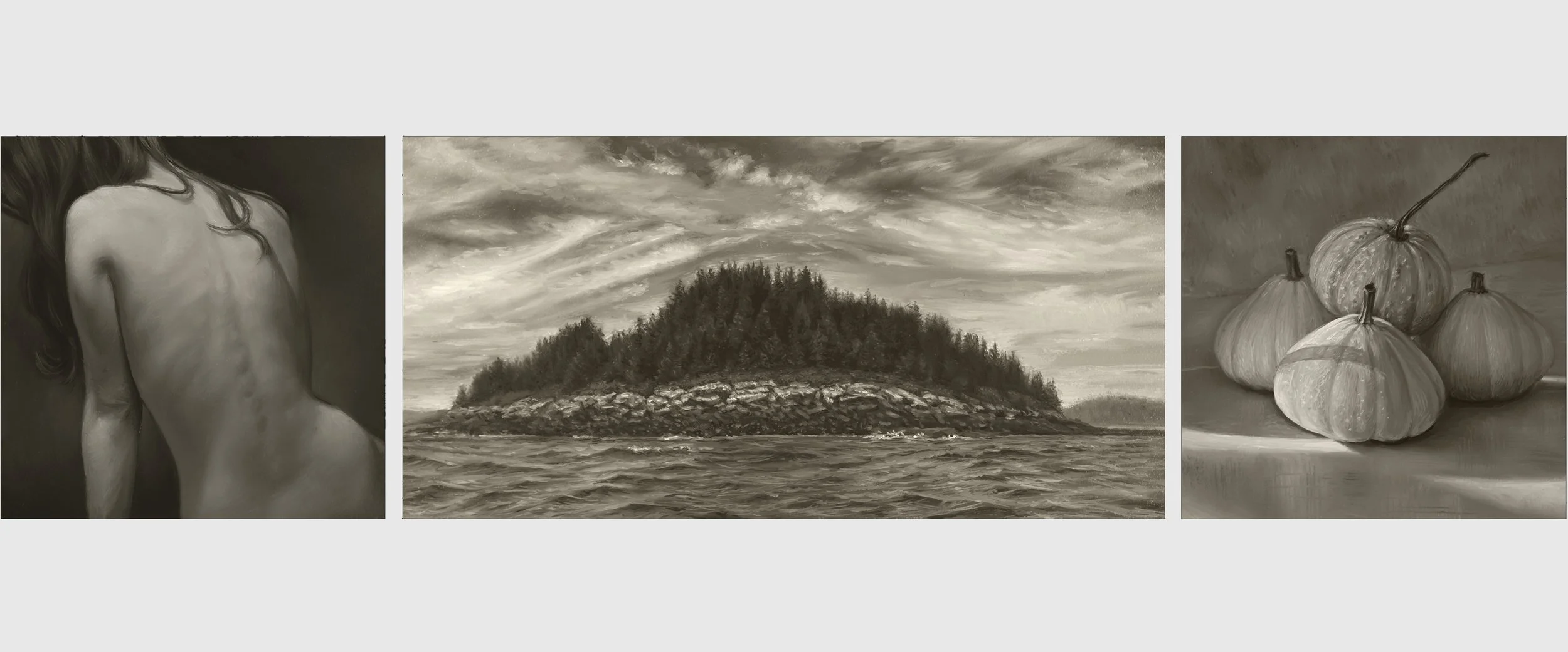 Fundāta - oil on 3 panels, 6 x 24 inches