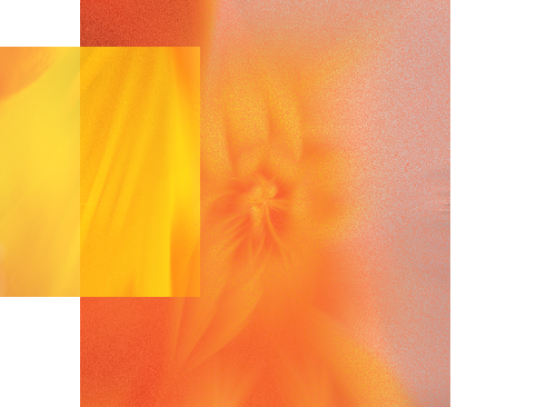 Abstract digital artwork with a warm color palette of yellow, orange, and pink, featuring layered geometric shapes and gradient textures.