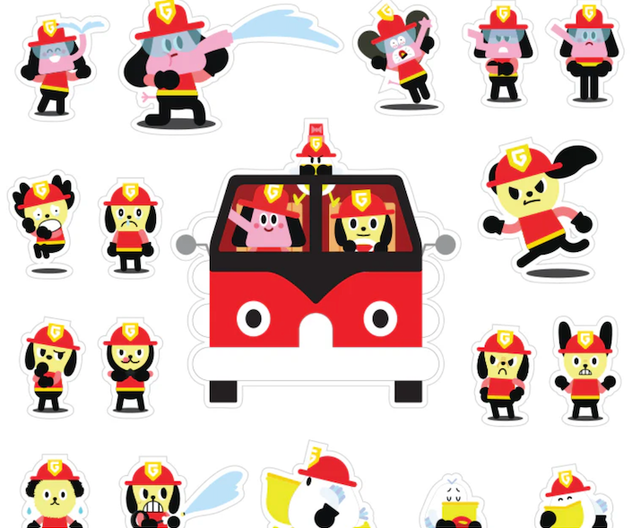 High-quality GOGO RESQ sticker pack featuring the team's lively expressions and action poses, perfect for personalizing laptops and notebooks with a burst of energy.