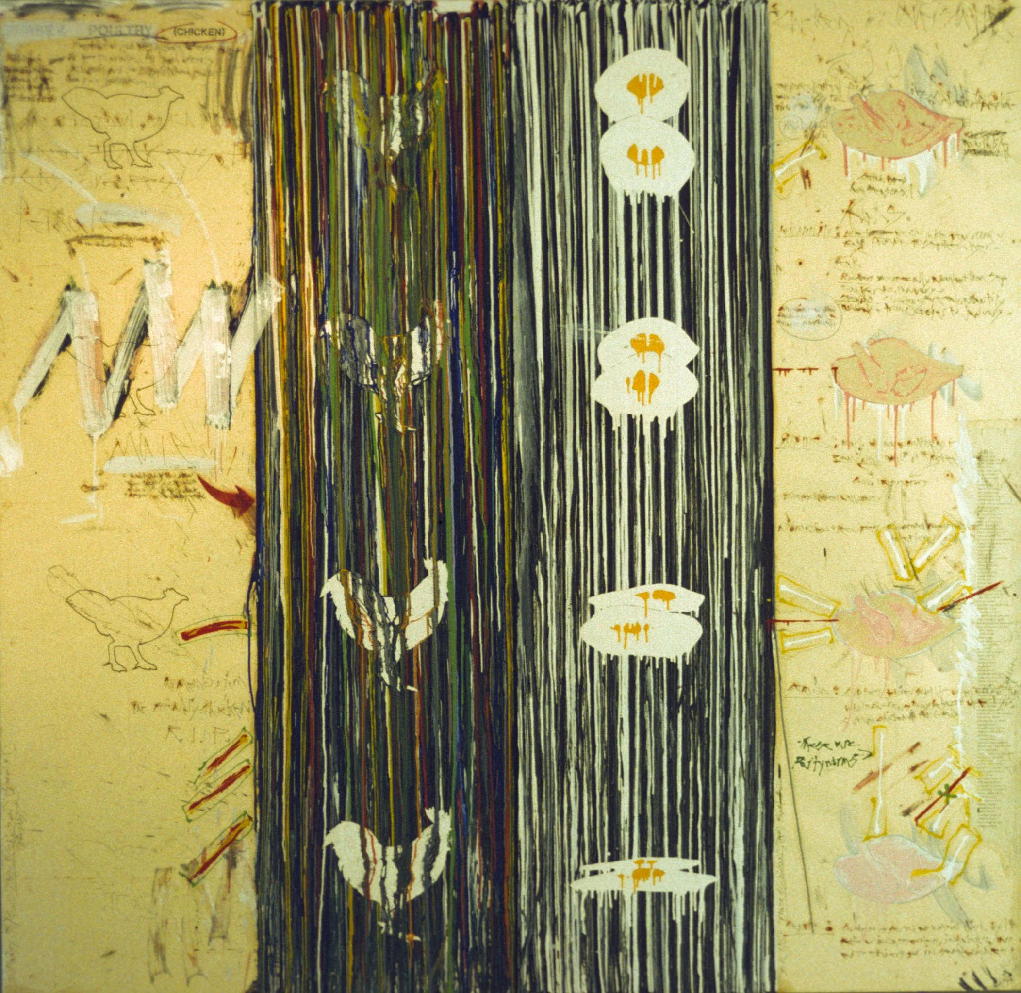 "Phase 4 Poultry" (diptych), 1987			
Mixed media on paper, 88 x 88 in.
$6000	