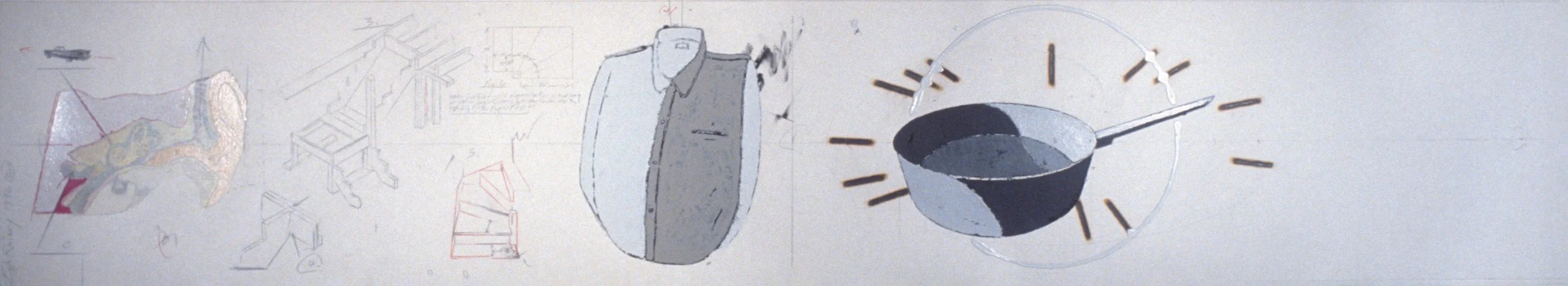 "Monochromatic Strip Drawing No. 3," 1996, 
mixed media on paper, 13 x 68 in.			
$3000