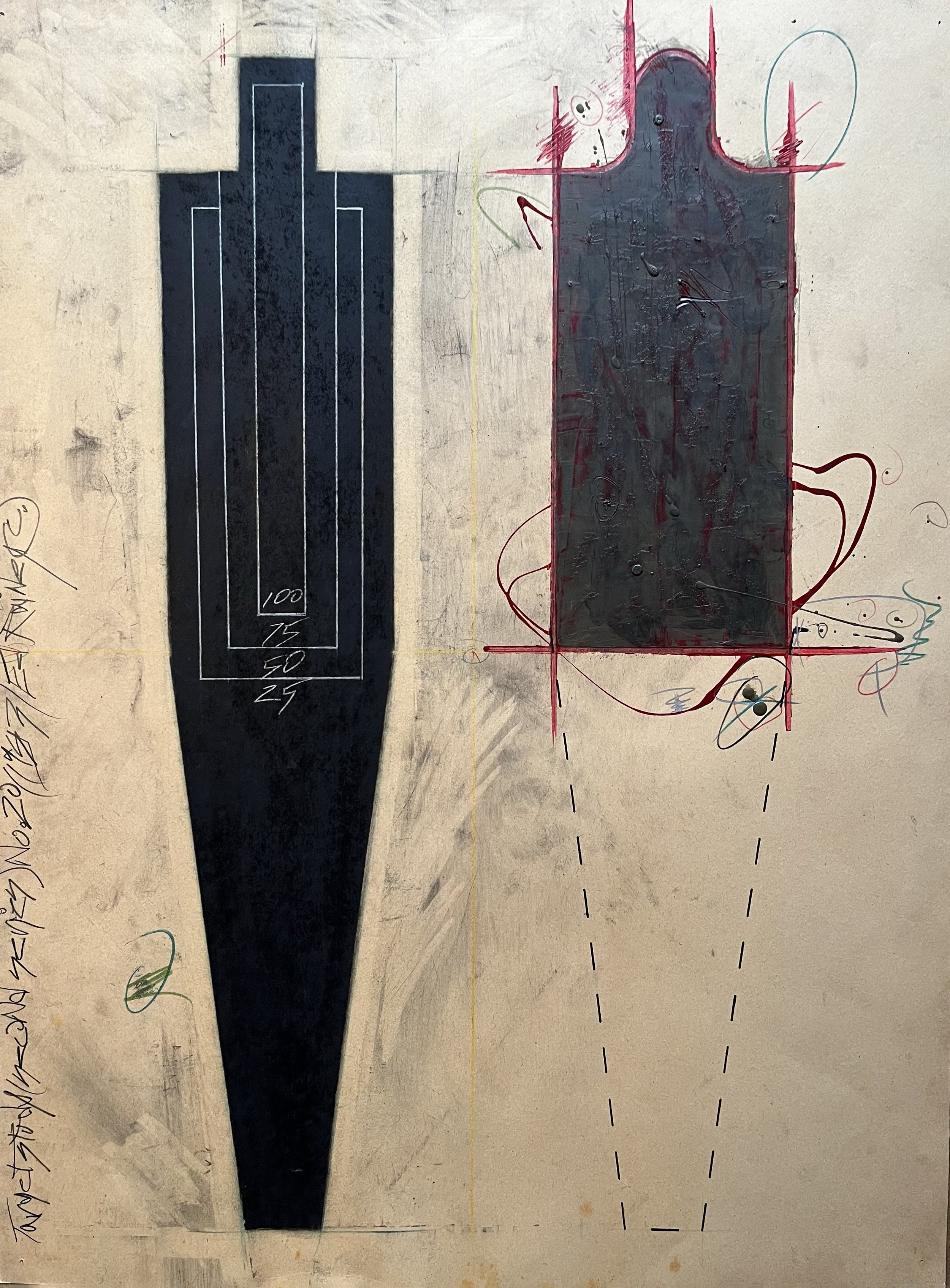 "Target Study (Second Series) No. 20," 1983,		
mixed media on paper, 24 x 18 in.  			
$2000, SOLD	