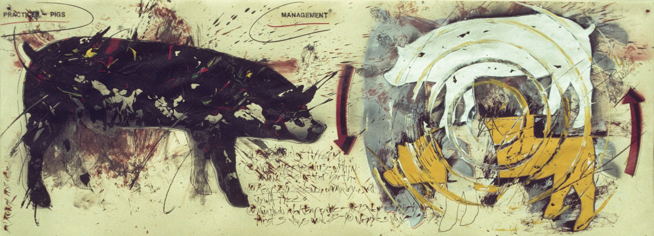 Pig Management, No. 3, 1987, mixed media on paper, 74.5 x 27 in.