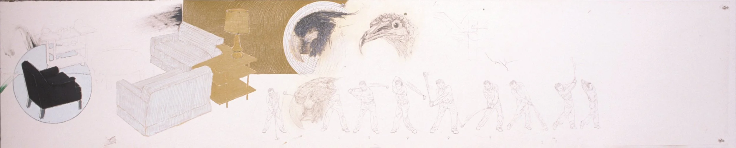 "Horizontal Strip Drawing No. 2 (Lou)," 1998,	
mixed media on paper, 18 x 92 in.
$4000