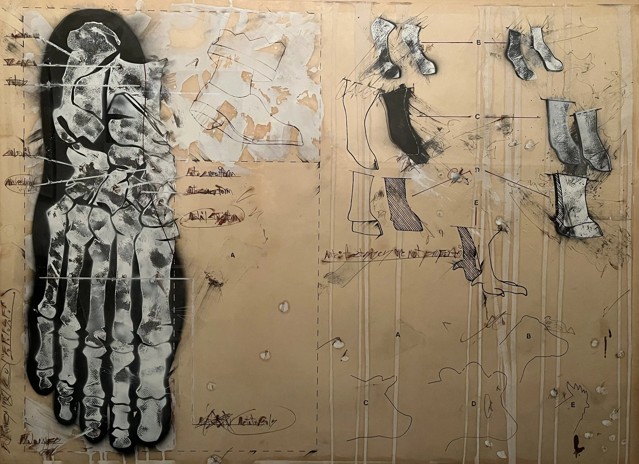 F.P.F.S.F., (Foot Picture For San Francisco), 1987, mixed media on paper, 48 x 40 in.