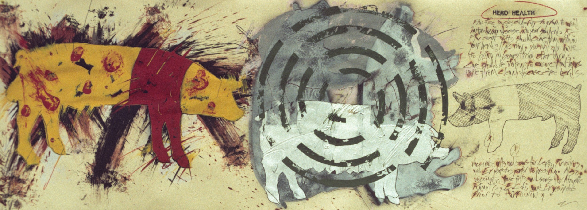 Herd Health, 1987, mixed media on paper, 74.5 x 27 in.